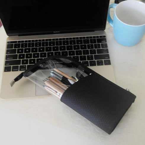 ANEMEL Black Travel Makeup Brush Holder 2-Pack, Clear Plastic Cosmetic Zipper Pouch, Portable Waterproof Organizer