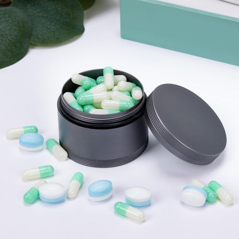 Metal Pill Box Pill Case - Waterproof Travel Medicine Organizer, Round Aluminum Alloy Storage for Daily Pills, Gray Big