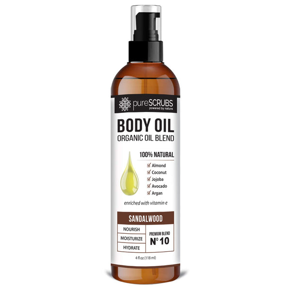pureSCRUBS Ultra Moisturizing Sandalwood Body Oil | 4oz Organic Blend for Dry Skin & Massage