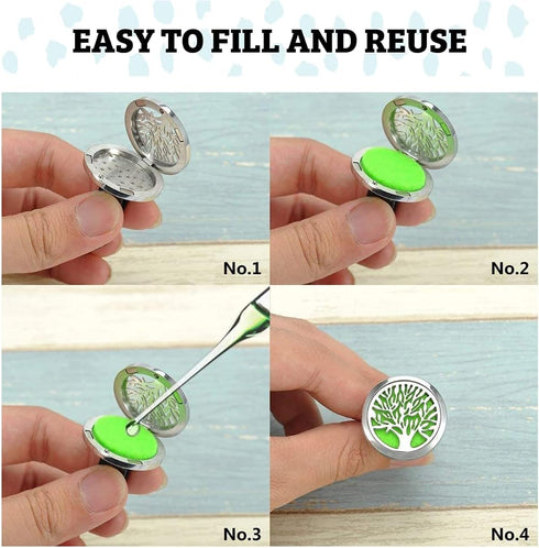 Wild Essentials Flower of Life Essential Oil Car Vent Diffuser with 12 Color Refill Pads, Stainless Steel Locket