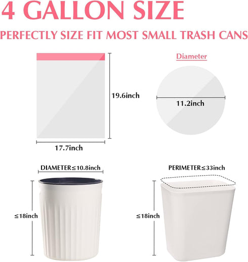 Trash Bags 4 Gallon, Small Drawstring Garbage Bags - Clear White 90 Count Unscented Recycling Compactor Can Liners