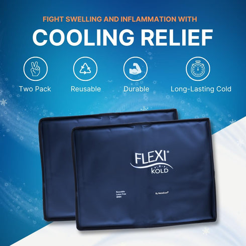 2 FlexiKold Gel Ice Packs (Standard Large: 10.5" x 14.5") for Injuries, Reusable, Back Pain Relief - 2PK