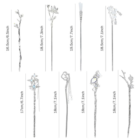 inSowni 8 Pieces Decorative Retro Crystal Pearl Hair Sticks, Asian Chinese Hanfu Hair Forks for Women Girls