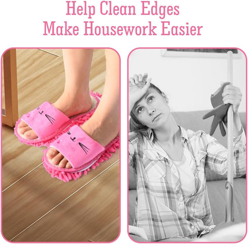 2 Pairs Microfiber Slipper Mop Slippers for Floor Cleaning, Reusable Dust Tool for Women, Men, House, Kitchen, Office