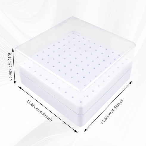 Nail Drill Bits Holder & Cleaning Brush, 100 Holes Dustproof Display Storage Box for Nail Tech (White)