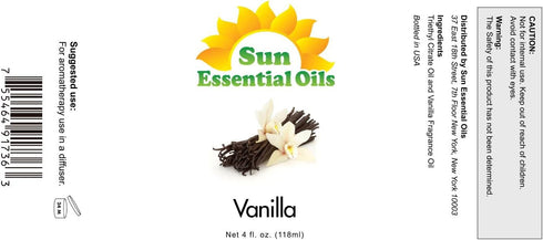 Sun Essential Oils 4oz - Vanilla Essential Oil - 4 Fluid Ounces - Pure Vanilla Essential Oil - Vanilla Oil - Vanilla Aromatherapy Oil - Vanilla Essential Oil Aromatherapy