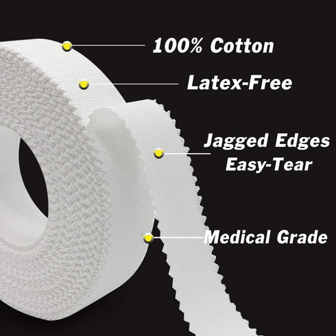 White Athletic Tape (6 Pack 0.5" 10 Yards) - Finger Tape - Medical Tape - Foot Tape - No Sticky Residue, Easy to Tear