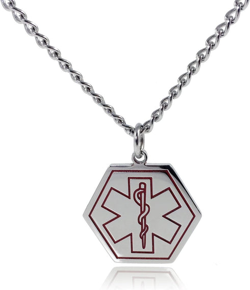Type 1 Diabetes Medical Alert ID Stainless Steel Pendant Necklace - 26" Chain
