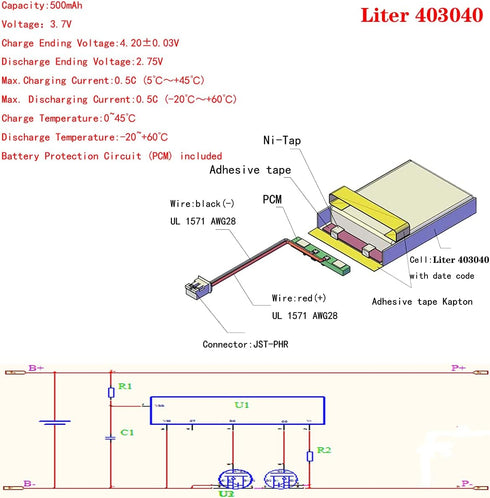 3.7V Lipo Battery 500mAh Rechargeable Lithium ion Polymer Battery 403040 Lithium Polymer ion Battery with JST Connector