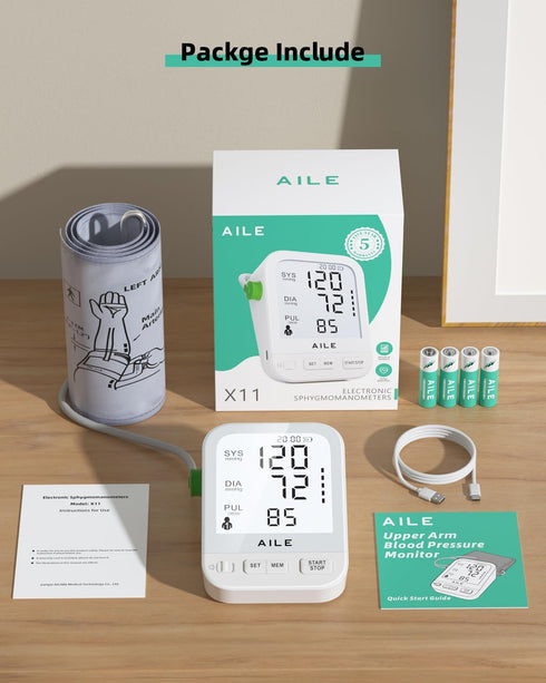 Blood Pressure Monitor for Home Use: AILE Machine with Large LCD Backlit Screen and Adjustable Comfort Cuff