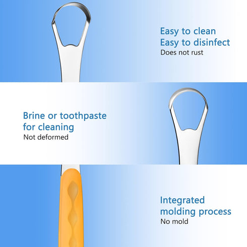 4 Pcs Stainless Steel Tongue Scraper Cleaner for Adults and Kids, Metal Tongue Brush with Travel Cases, Orange, Black,