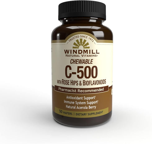 Windmill Natural Vitamins Vitamin C 500 mg, 50 Tablets, with Rose HIPS and Bioflavonoids, Immune Booster, Antioxidant