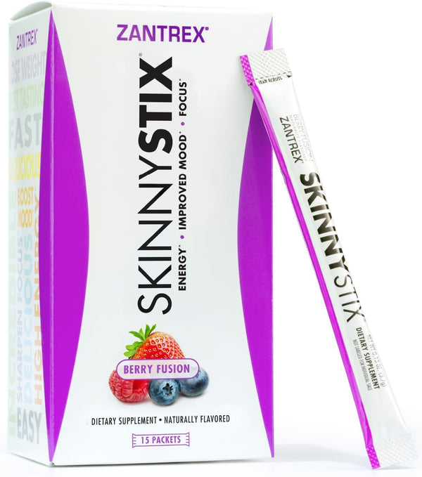 SkinnyStix Energy Drink Mix, Antioxidants for Focus and Energy, 10-Calorie Packets, 15 Packets, Berry Fusion