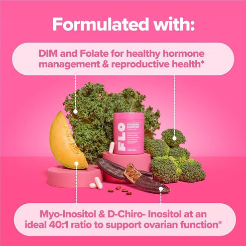 FLO Ovarian Health Support Supplement, Inositol with DIM, Myo-Inositol, D-Chiro Inositol, 30 Servings