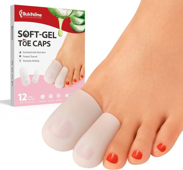 Silicone Toe Protectors - 12 Pack Gel Toe Sleeves with Aloe Vera for Pain Relief and Protection
