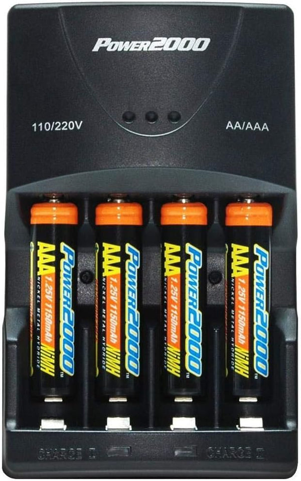 Power2000 4 AAA Nickel Metal Hydride (NiMH) 1000mAh Rechargeable Batteries & 110/220V Rapid Charger