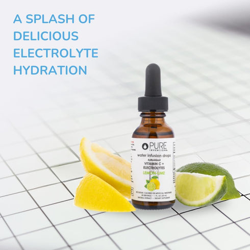 Pure Inventions Antioxidant Vitamin C + Electrolytes - Lemon Lime Flavored Water Infusion Drops - No Sugar, Calories,
