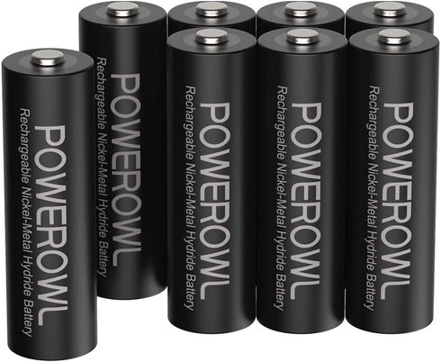 POWEROWL Rechargeable AA Batteries, 2800mAh High Capacity, 1.2V, Pack of 8