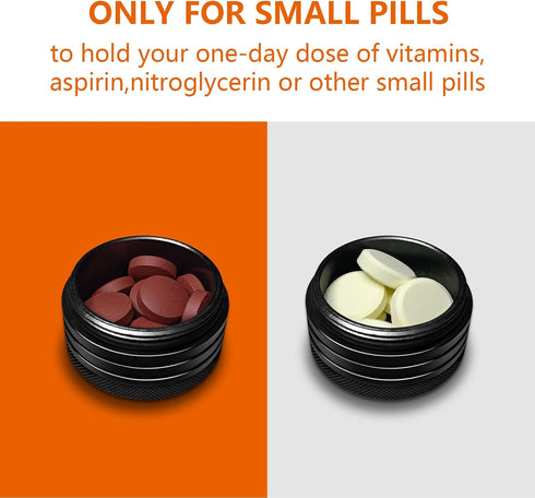 minlen Small Pill Box, Portable Daily Box, Aluminium Alloy Round Container for Pills, Pocket Case (Black)