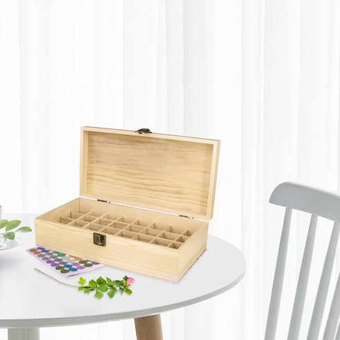 Wooden Essential Oil Storage Box, 32 Slots Display Organizer for 5 to 15 ml Bottles, Nail Polish Collection Holder