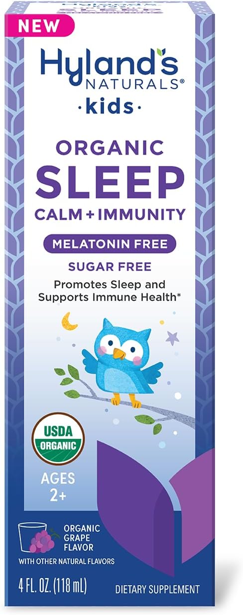 Hyland's Kids Melatonin-Free Organic Sleep Calm + Immunity Liquid, Sugar-Free, Grape Flavor, 4 Fl. Oz.