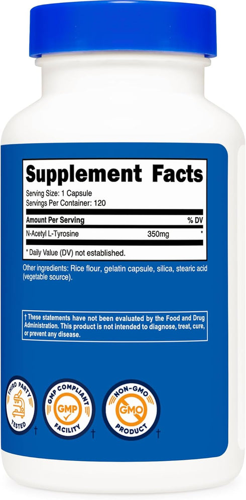 Nutricost N-Acetyl L-Tyrosine (NALT) 350mg, 120 Capsules - Gluten Free, Non-GMO