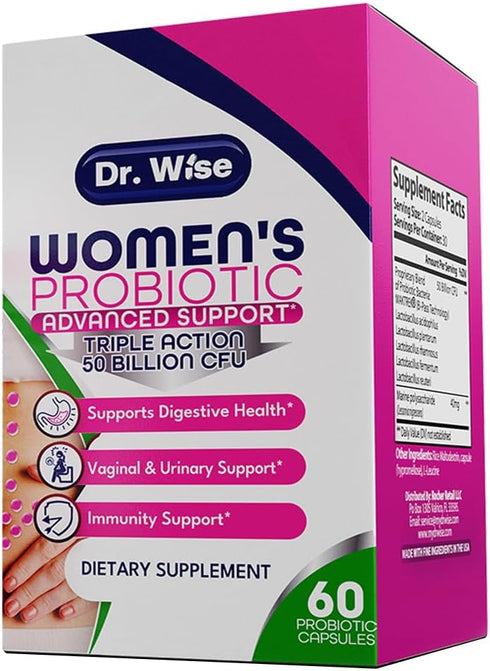 Dr. Wise Probiotics for Women - 50 Billion CFU for Digestive, Vaginal, Urinary & Gut Health, Acidophilus, Reuteri, 60