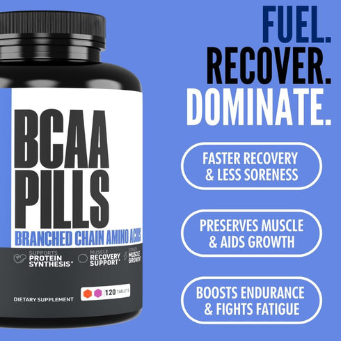 Crazy Muscle BCAA Pills, 2:1:1 Ratio of Branched Chain Amino Acids, 1000mg per Pill, 120 Tablets
