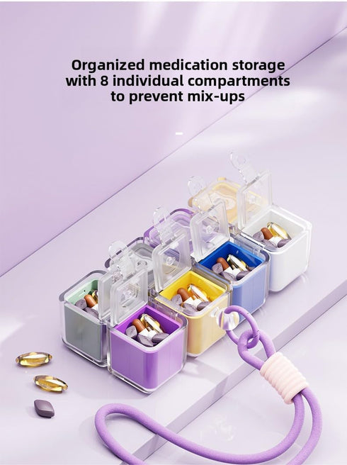 HAMModel 8 7-Day Weekly Pill Organizer with Lanyard Compartments, Portable Pill Case, Detachable Multi-Color Storage
