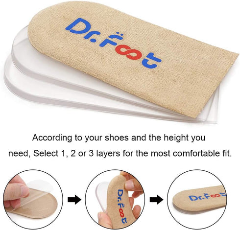 Dr.Foot Adjustable Orthopedic Heel Lift Inserts - Height Increase Insole for Heel Pain, Sports Injuries, & Leg Length