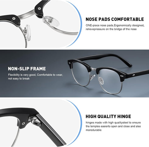 Vintage Half Frame Blue Light Blocking Glasses - UV Clear Lens