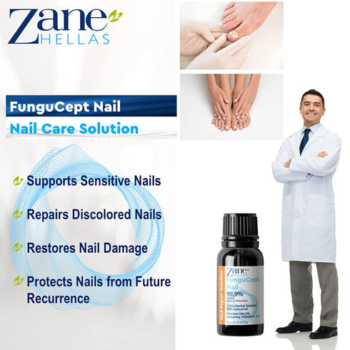 Zane Hellas FunguCept Nail Solution for Discolored, Thickened, Crumbled Nails, Visible Results in 4 Weeks 0.33 oz