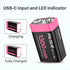 9V Rechargeable Batteries, 1300mAh High Capacity Lithium-ion with 2 in 1 USB C Fast Charging Cable, 2 Count
