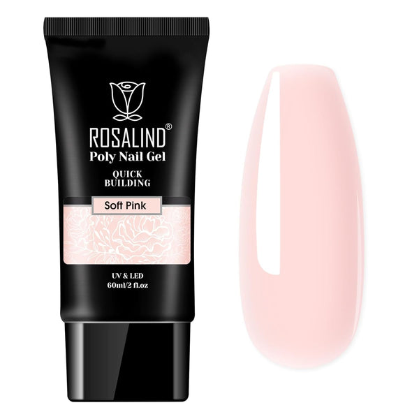 ROSALIND Pink Poly Nail Gel, 2 oz Soft Pink Poly Extension Gel for Natural Builder Nail Decoration, Long-Lasting