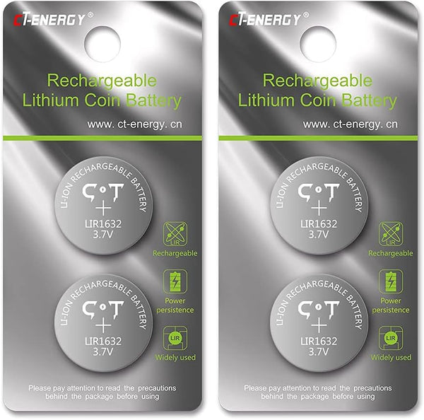 4-Pack 1632 Rechargeable Coin Cells for Tile Key Finder, 3.7V LIR1632 Lithium Button Battery