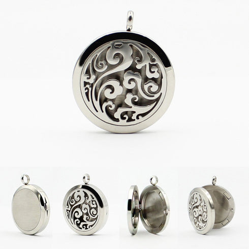 Aromatherapy Essential Oil Diffuser Necklace - Cloud Pattern Stainless Steel Locket Pendant