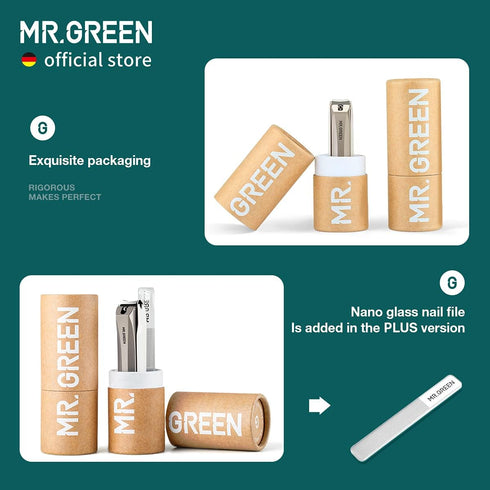 MR.GREEN Nail Clippers Anti Splash Stainless Steel Fingernail Cutter, Detachable Design Nail Trimmer (L+Nano Glass File)