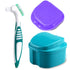 Denture Bath Case Cup with Cleaner Brush & Retainer Holder Box - Complete Clean Care for Dentures, Clear Braces, Mouth