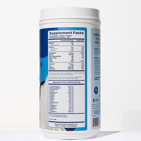 Santo Remedio Vanilla Whey Protein, Premium Whey Protein Powder, 24g Protein per Serving, 30 Servings