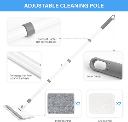 DELUX Baseboard Cleaner Tool with Handle, Extendable Long Handle, 4 Reusable Cleaning Pads for Walls & Floors