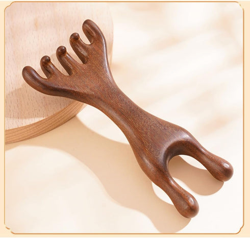 M.lemo925 (5+2-Claws) Golden Sandalwood Massager Tool Eye Massage Device Scalp Gua Sha Wooden Comb Forehead Massage