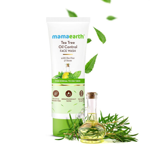 Mamaearth Tea Tree Face Wash with Neem - 3.38 Fl Oz (100ml), Non-Drying Cleanser for All Skin Types