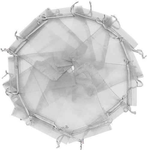 Wudygirl 100pcs Sheer Grey Organza Bags 5 x 7 Inch - Drawstring Transparent Jewelry Pouches for Party Favors