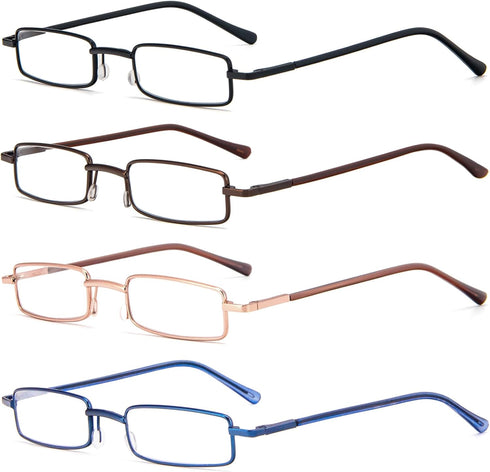 REAVEE 4 Pack Slim Pen Reading Glasses 2.0 for Men Women, Spring Hinged with Portable Clip Case, Black Brown Gold Blue