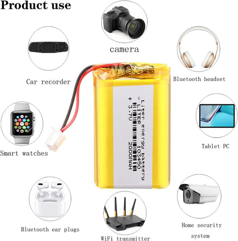 Liter 3.7V 103450 2000 Lipo Battery Rechargeable Lithium Polymer ion Battery Pack with XH-2.54 Connector