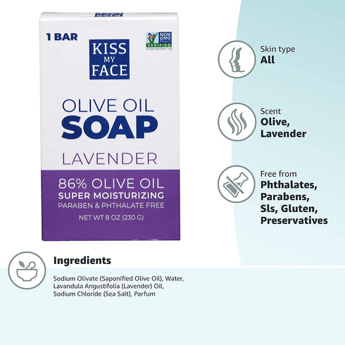 Kiss My Face Olive Oil & Lavender Bar Soap, 8 oz