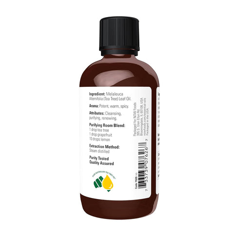 NOW Foods Tea Tree Oil, 100% Pure Cleansing Aromatherapy, Vegan, 4-Ounce, Steam Distilled, Child Resistant Cap