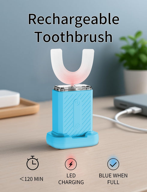 WILDWELLO 4 U-Shaped Electric Toothbrush with Cleaning Modes, U Toothbrush Adult with Magnetic Contact Charging, U