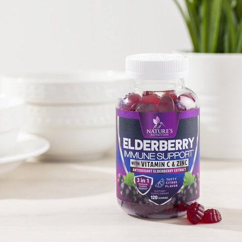 Immune Support Gummies - 120 Gummies, Powerful Sambucus Elderberry with Zinc & Vitamin C for Natural Support