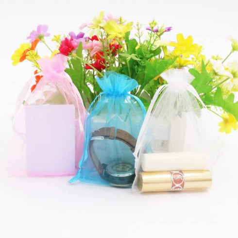 50pc 5x7 inches Mixed Color Gift Wrap Bags, Organza Sheer Fabric Drawstring Pouches for Baby Shower Favor